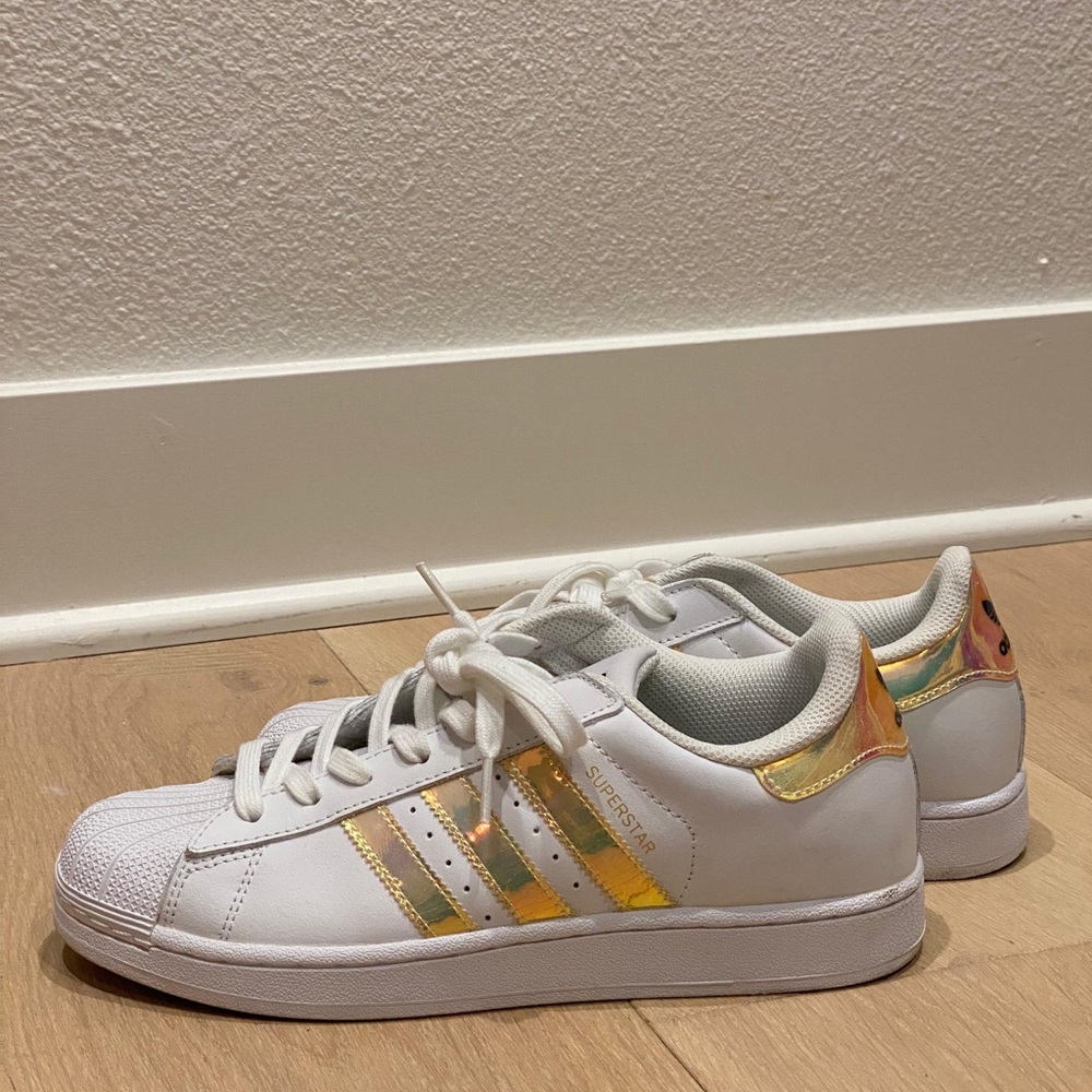 Adidas White Sneakers with iridescent stripes